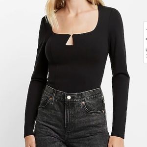 Express Fitted V-Wire Ponte Long Sleeve Thong Bodysuit